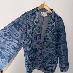 UNIQUE Vintage Hawaiian Floral Denim Blazer Jacket